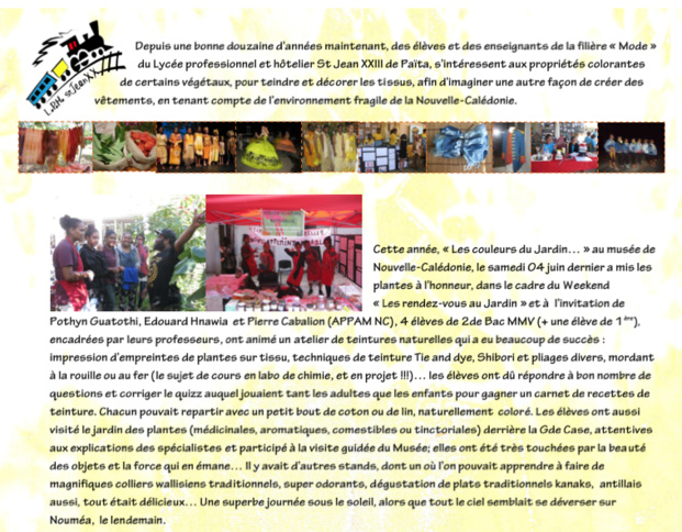 Le Lycée St Jean XXIII et les plantes tinctoriales Le Lycée St Jean XXIII et les plantes tinctoriales