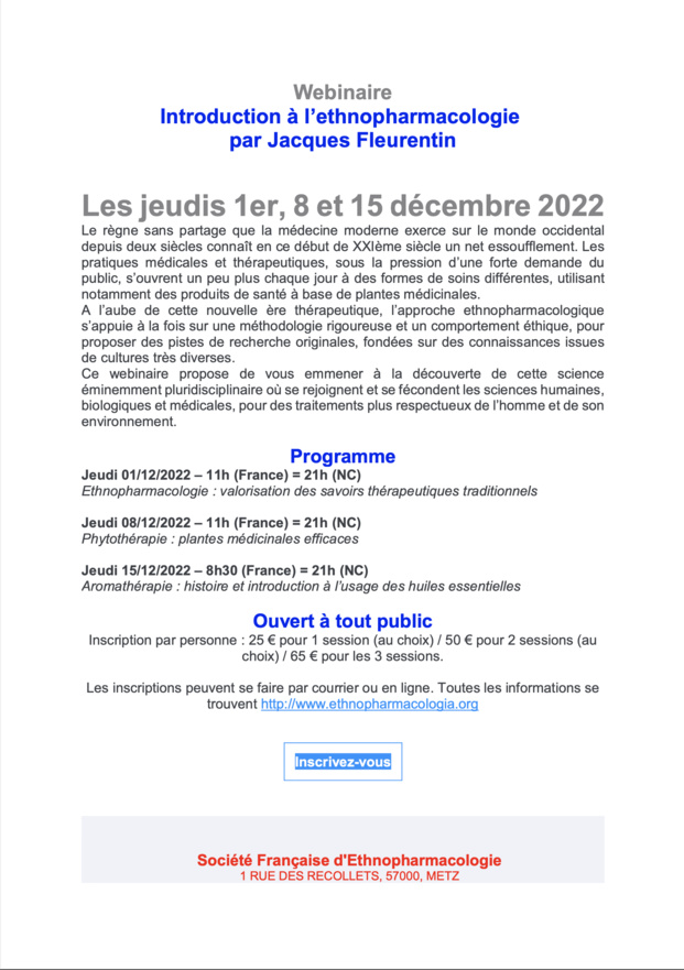 Webinaire : Introduction à l'ethnopharmacologie Webinaire : Introduction à l'ethnopharmacologie
