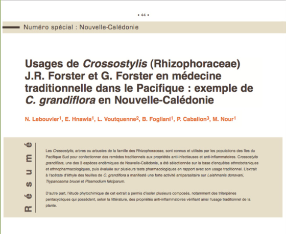 Usages de Crossostylis (Rhizophoraceae) J.R. Forster et G. Forster en médecine traditionnelle dans le Pacifique